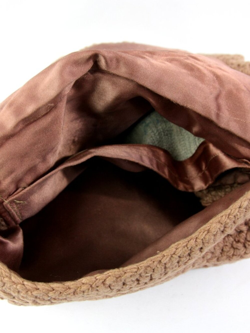 Vintage Handmade Crocheted Knit Envelope Handbag Shoulder Bag Purse Brown 1970s - Picture 10 of 11